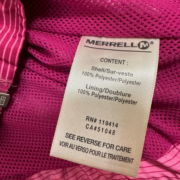 Merrell Womens Size Large Hooded Rain Jacket Pink Striped Windbreaker EUC - Picture 6 of 6
